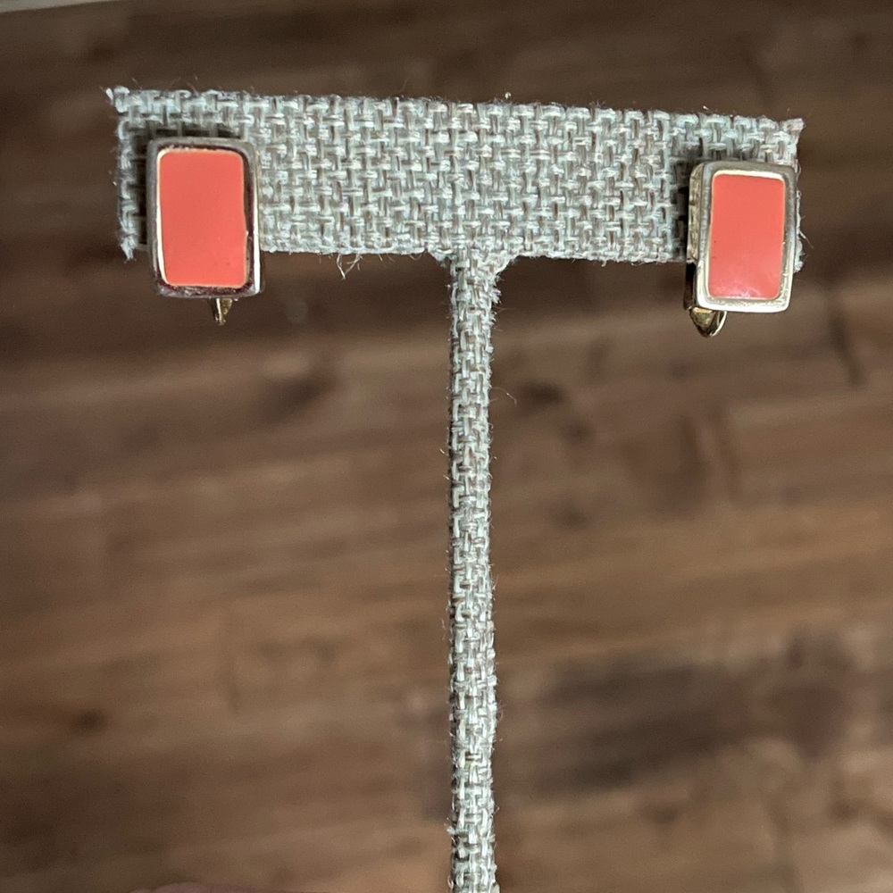 Dior Coral Rectangular Stud Earrings - image 1